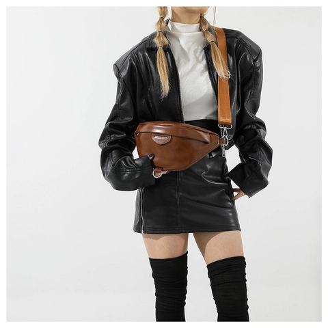 Moda Mujeres Bolso de Hombro de Cuero PU Media Luna Bolso de Pecho Correa Ancha Bolso Cruzado Color Sólido Bolso Casual