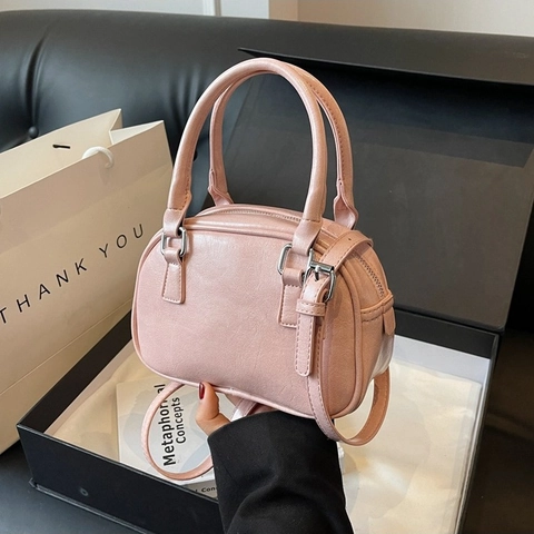 Damen Vintage PU Leder Boston Tasche Minimalistische Glänzende Umhängetasche Mit Tragegriff Und Verstellbarem Riemen Mode Handtasche