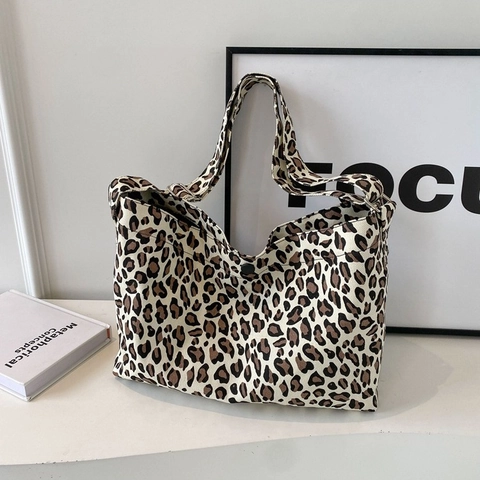 Bolso Tote de Lona de Moda para Mujer Gran Capacidad Casual Estampado Leopardo Cebra Bolso Bandolera