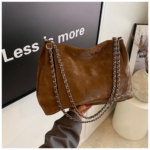 Women Vintage Quilted PU Leather Chain Shoulder Bag Large Capacity Square Stitched Flap Hobo Bag For Daily Use Urban Simple