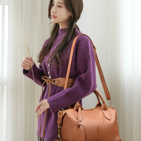 Damen Simple Boston Handtasche Lychee Muster PU Leder Schultertasche Casual Umhängetasche Große Kapazität Pendler Tasche