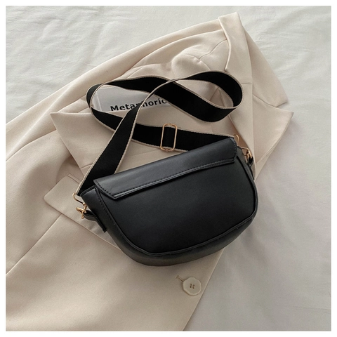 Borsa a Spalla Stile Sella in Pelle PU Minimalista Urbana per Donna Borsa a Tracolla Moda con Patta a Onde e Tracolla Larga