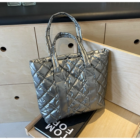 Gesteppte Puffer Tragetasche Nylon Rautenmuster Umhängetasche Große Kapazität Urban Minimalistisch Handtasche Damen Tasche