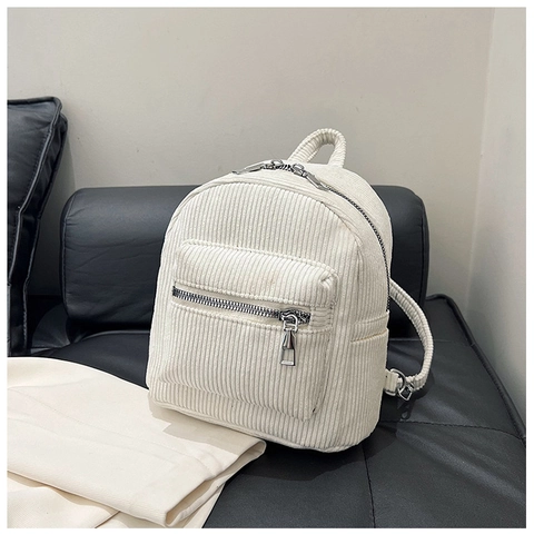 Women Corduroy Mini Backpack Fashion Retro Solid Color Small Shoulder Bag Ribbed Fabric Travel Casual Daypack For Female