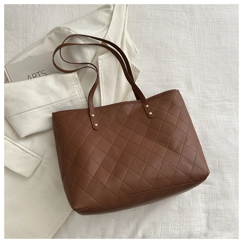 Gesteppte PU Leder Einkaufstasche Für Damen Große Kapazität Gesteppte Schultertasche Silber Schwarz Braun Urban Commute Handtasche