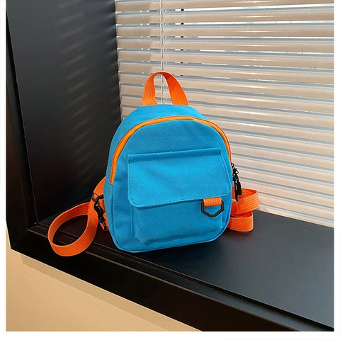 Mini Canvas Rugzak Voor Dames Casual Contrastkleurige Banden Lichtgewicht Mode Kleine Dagrugzak Effen Kleur Eenvoudige Schoudertas