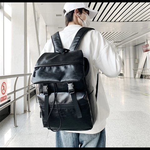 Mochila de Cuero PU de Moda para Hombres y Mujeres Minimalista Urbana Gran Capacidad Bolsa Escolar Bolsa de Hombro de Viaje