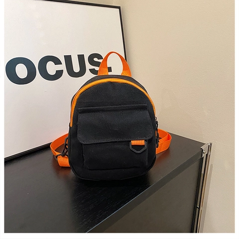 Mini Canvas Rugzak Voor Dames Casual Contrastkleurige Banden Lichtgewicht Mode Kleine Dagrugzak Effen Kleur Eenvoudige Schoudertas