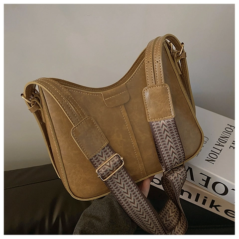 Borsa a Spalla da Donna Vintage in Pelle PU Con Tracolla Jacquard Regolabile Borsa a Tracolla Hobo Ovale Casual Quotidiana