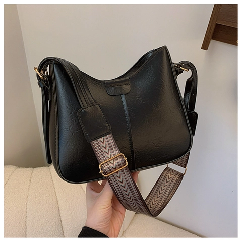 Borsa a Spalla da Donna Vintage in Pelle PU Con Tracolla Jacquard Regolabile Borsa a Tracolla Hobo Ovale Casual Quotidiana