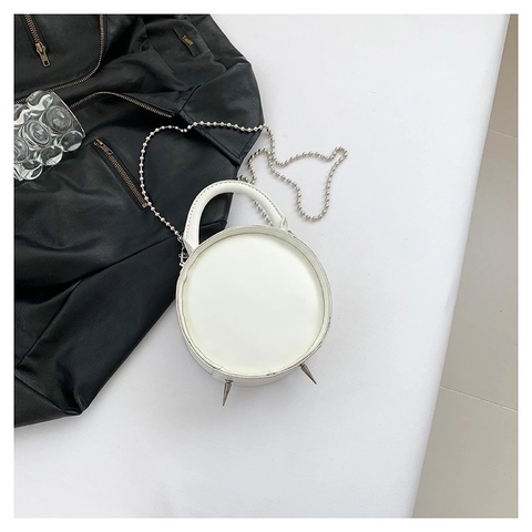 Novelty Women Clock Shaped Round Shoulder Bag PU Leather Handbag With Silver Chain Strap Retro Design Fashion Crossbody Bag
