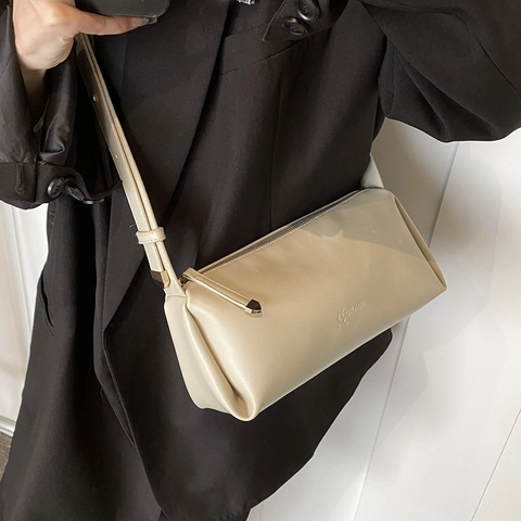 Bolso Bandolera Minimalista Urbano de Moda en Cuero PU Elegante Bolso de Mensajero de Color Sólido Con Cremallera Mujer