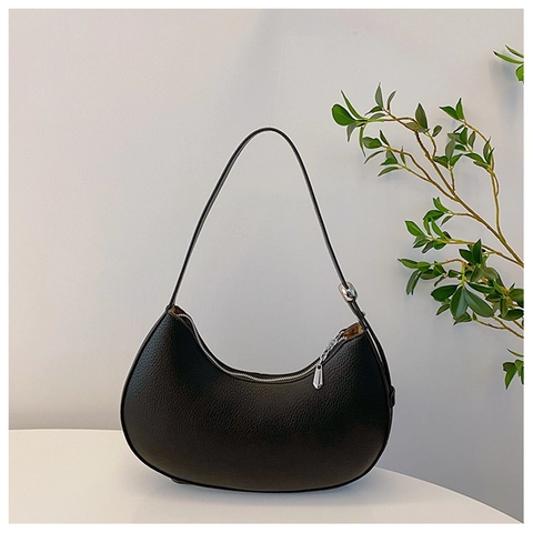 Minimalistische PU Leder Litschimuster Halbmond Hobo Tasche Für Damen Mode Einfache Umhängetasche Trendy Alltagshandtasche