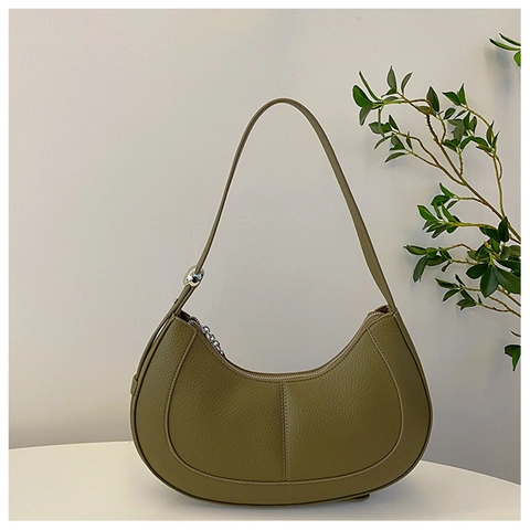Minimalistische PU Leder Litschimuster Halbmond Hobo Tasche Für Damen Mode Einfache Umhängetasche Trendy Alltagshandtasche