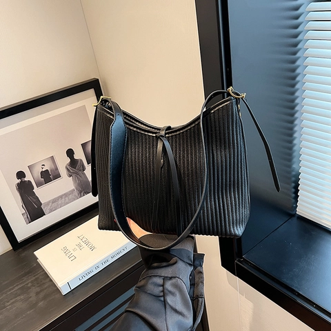 Damen Plissiert PU Leder Umhängetasche Vertikale Falten Minimalistisch Kordelzug Lässige Hobo Bag Große Kapazität Schultertasche Täglich Reise Handtasche