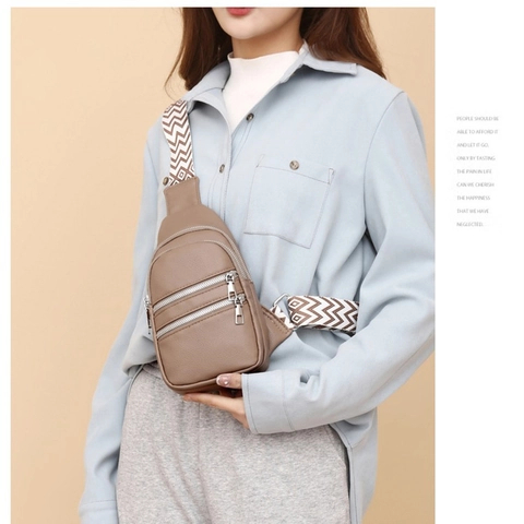 Sac de Poitrine pour Femmes en Cuir PU Avec Bandoulière Large Géométrique Multi Fermeture Éclair Sac Bandoulière Décontracté Quotidien