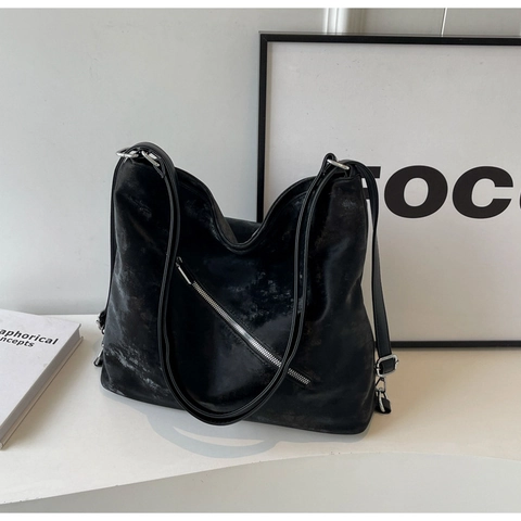 Damen PU Leder Umhängetasche Urban Simplicity Design Retro Diagonaler Reißverschluss Crossbody Bag Fashion Tote Handtasche