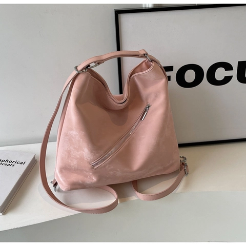 Damen PU Leder Umhängetasche Urban Simplicity Design Retro Diagonaler Reißverschluss Crossbody Bag Fashion Tote Handtasche