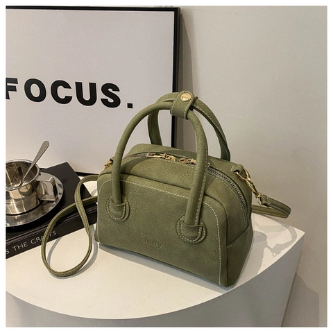 Borsa Boston Vintage in Pelle PU Per Donna Semplice Cuciture a Contrasto Borsa a Tracolla Elegante Borsa con Tracolla