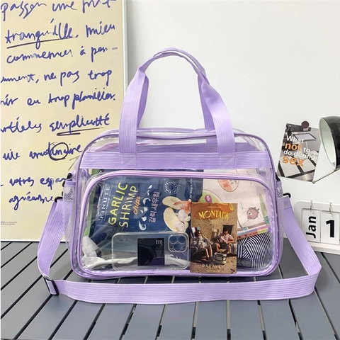 Fashion Transparent PVC Shoulder Bag Large Capacity Waterproof Tote Handbag With Adjustable Strap For Women Travel Beach Daily Use