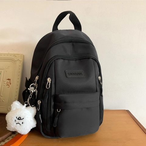 Zaino in Pelle PU Fashion Urban Minimalista per Donna Semplice Borsa da Viaggio per la Scuola Multicerniera Con Ciondolo in Peluche