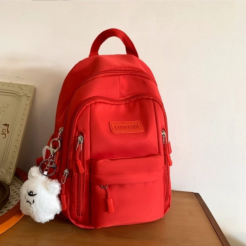 Zaino in Pelle PU Fashion Urban Minimalista per Donna Semplice Borsa da Viaggio per la Scuola Multicerniera Con Ciondolo in Peluche