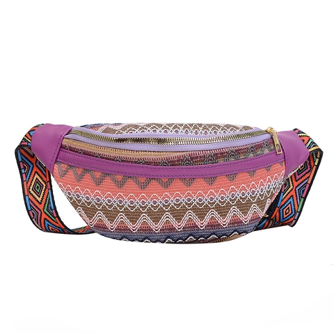 Ethno-Gürteltasche Bestickt Böhmische Brusttasche Für Damen Geometrisches Muster Verstellbarer Riemen Reise Umhängetasche