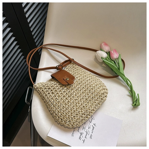 Bolso de Hombro de Paja Tejida para Mujer Con Correa Ajustable Bolso Bandolera Casual de Verano para Playa Estilo Vacaciones