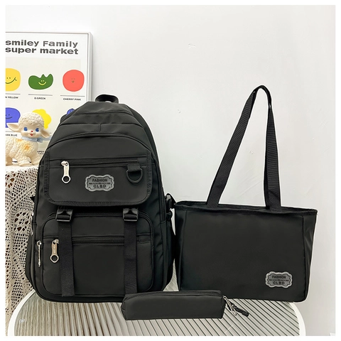 Sac à Dos en Nylon à la Mode Avec Sac Fourre-tout et Trousse à Crayons Style Urbain Minimaliste pour l'École et les Voyages