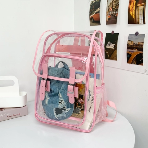 Zaino in PVC Trasparente alla Moda Grande Capacità Borsa da Scuola Impermeabile per Donna Borsa a Tracolla Approvata per Stadio