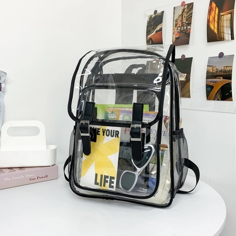 Zaino in PVC Trasparente alla Moda Grande Capacità Borsa da Scuola Impermeabile per Donna Borsa a Tracolla Approvata per Stadio