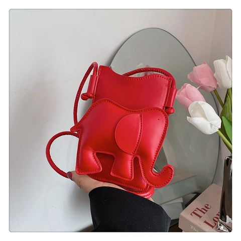 Damen Elefantenform PU Leder Umhängetasche Süßes Tier 3D Mini Crossbody Tasche Kleine Handtasche Handy Geldbörse Fashion