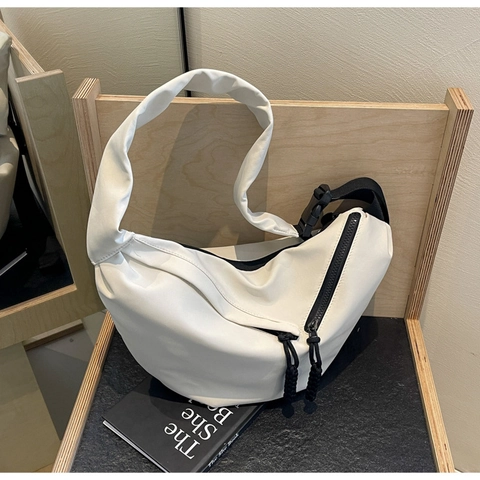 Women Fashion Fabric Half Moon Shoulder Bag Large Capacity Solid Color Casual Crossbody Bag Urban Minimalist Crescent Hobo Bag For Daily Travel
