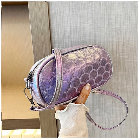 Bolso de Hombro para Mujer Con Patrón de Escamas de Pez Holográfico Bolso Cruzado de Cuero PU Irisado Bolso Cuadrado Acolchado