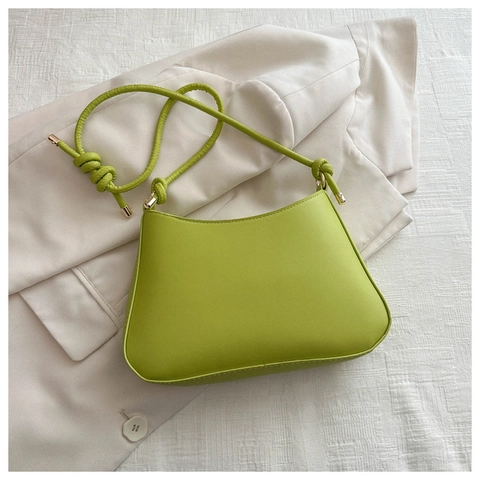 Trendy Women PU Leather Knotted Shoulder Bag Minimalist Underarm Bag With Gold Metal Decor Solid Color Fashion Hobo Bag For Daily Use