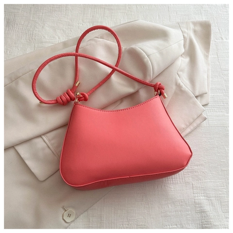 Trendy Women PU Leather Knotted Shoulder Bag Minimalist Underarm Bag With Gold Metal Decor Solid Color Fashion Hobo Bag For Daily Use