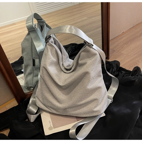 Trendige Damen PU Glitzer Schultertasche Große Kapazität Hobo Tote Bag Verstellbarer Breiter Gurt Urban Casual Handtasche Pendeln