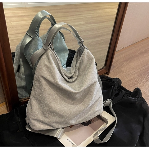 Trendige Damen PU Glitzer Schultertasche Große Kapazität Hobo Tote Bag Verstellbarer Breiter Gurt Urban Casual Handtasche Pendeln
