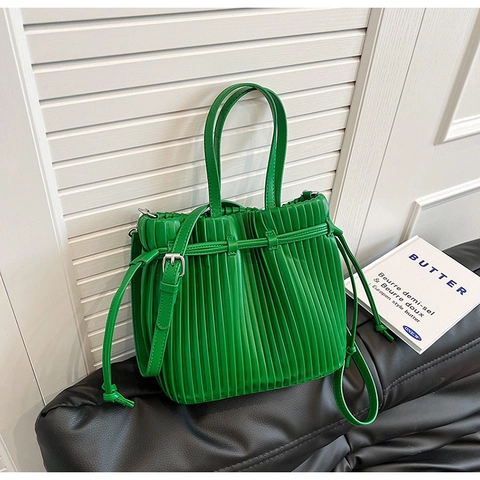 Damen Plissee PU Leder Schultertasche Trendige Vielseitige Handtasche Umhängetasche Minimalistische Zylinder Tote Für Den Alltag