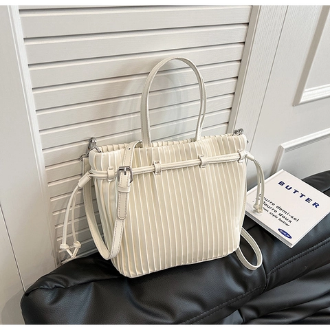 Damen Plissee PU Leder Schultertasche Trendige Vielseitige Handtasche Umhängetasche Minimalistische Zylinder Tote Für Den Alltag
