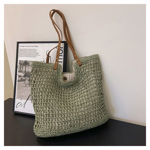 Damen Gewebt Ajouré Netz Strandtasche Große Kapazität Stroh Stil Umhängetasche Für Sommer Urlaub Strand Lässig Täglich Handtasche