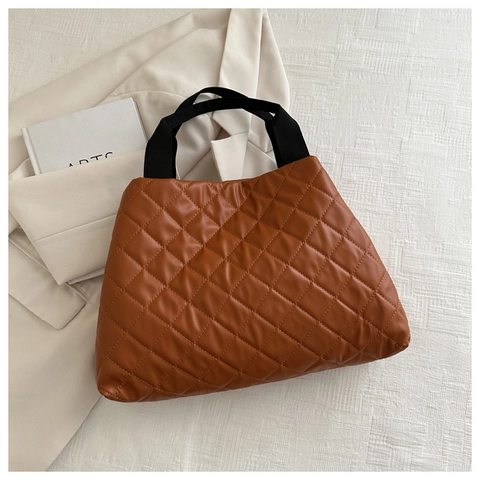 Bolso Tote Acolchado de Rombos de Gran Capacidad para Mujer de Cuero PU Bolso de Hombro Minimalista Urbano Bolso de Mano Casual