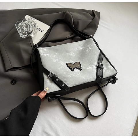 Women Urban Minimalist PU Leather Shoulder Bag Butterfly Decor Large Capacity Multi Functional Backpack Tote Crossbody Bag Fashion Chic Handbag
