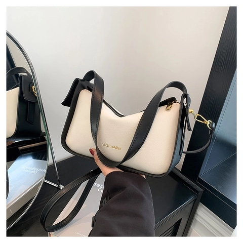 Sac à Épaule Minimaliste Urbain en Cuir PU pour Femmes Sac Bandoulière Hobo de Couleur Contrastée Avec Bandoulière Réglable
