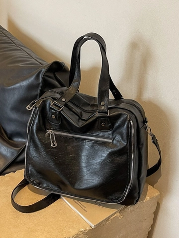 Borsa Messenger in Pelle PU di Grande Capacità in Stile Britannico per Donna Borsa a Tracolla Vintage con Cuciture e Tasche con Cerniera