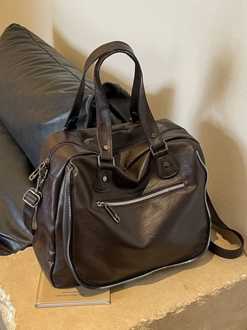 Borsa Messenger in Pelle PU di Grande Capacità in Stile Britannico per Donna Borsa a Tracolla Vintage con Cuciture e Tasche con Cerniera