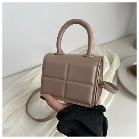 Mini Bolso de Hombro Acolchado de Cuero PU para Mujer Bolso de Mano de Patrón Cuadrado con Asa Bolso Pequeño Simple y Versátil