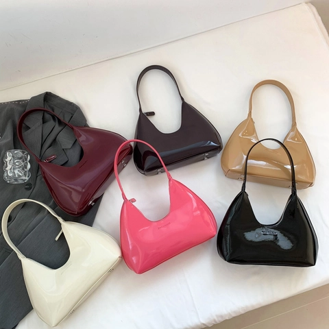 Borsa Sottoascella da Donna in Pelle Verniciata Lucida Mezzaluna Hobo Minimalista Borsa a Tracolla Moda Strada Quotidiana in PU