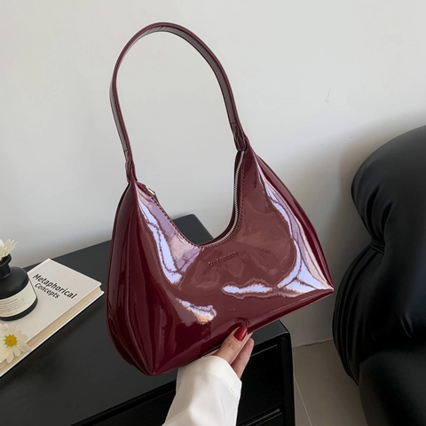 Borsa Sottoascella da Donna in Pelle Verniciata Lucida Mezzaluna Hobo Minimalista Borsa a Tracolla Moda Strada Quotidiana in PU