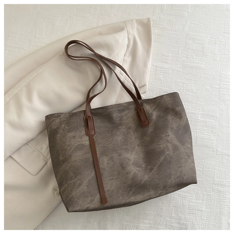 Bolso Tote de Gran Capacidad para Mujer Minimalista de Cuero Sintético Tela Bolso de Hombro para el Trabajo Diario Moda Bolso de Mano Color Sólido